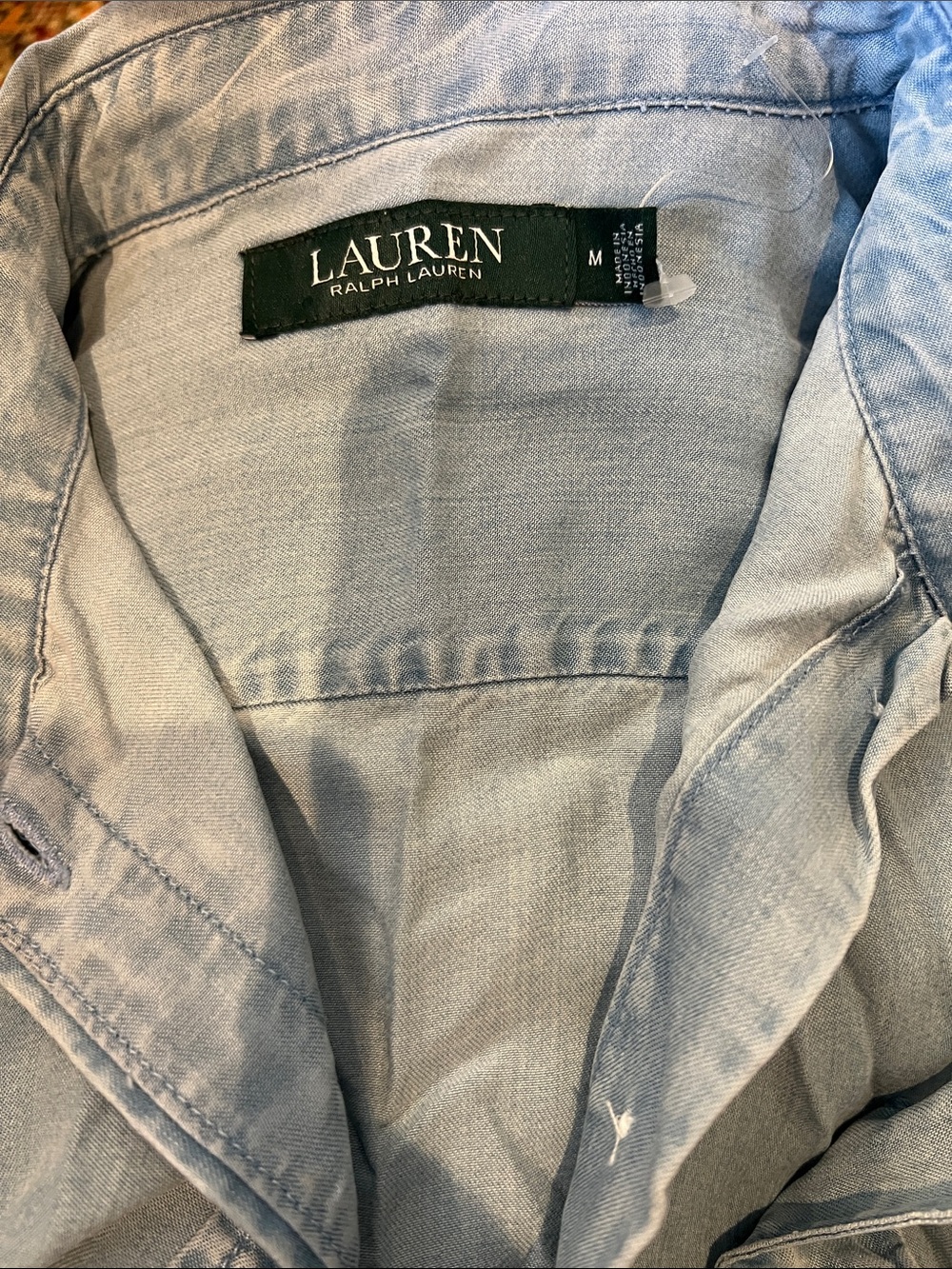 Lauren by Ralph Lauren Light Blue Chambray Tie-Neck Denim Blouse - Picture 4 of 4